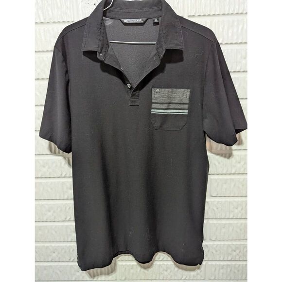 Travis Mathews Men's Black & Gray Pocket Solid Short-Sleeve Golf Polo Shirt Size - Picture 1 of 7
